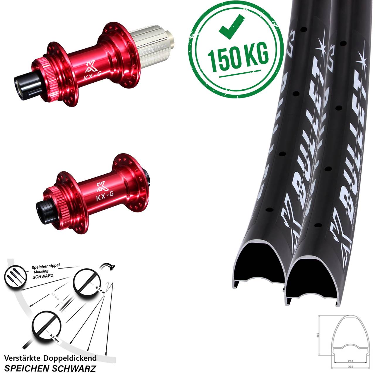 Disc Laufrad-Satz 28-29 Zoll KX-G Bullet rot 8-12 fach HG 12x100/142