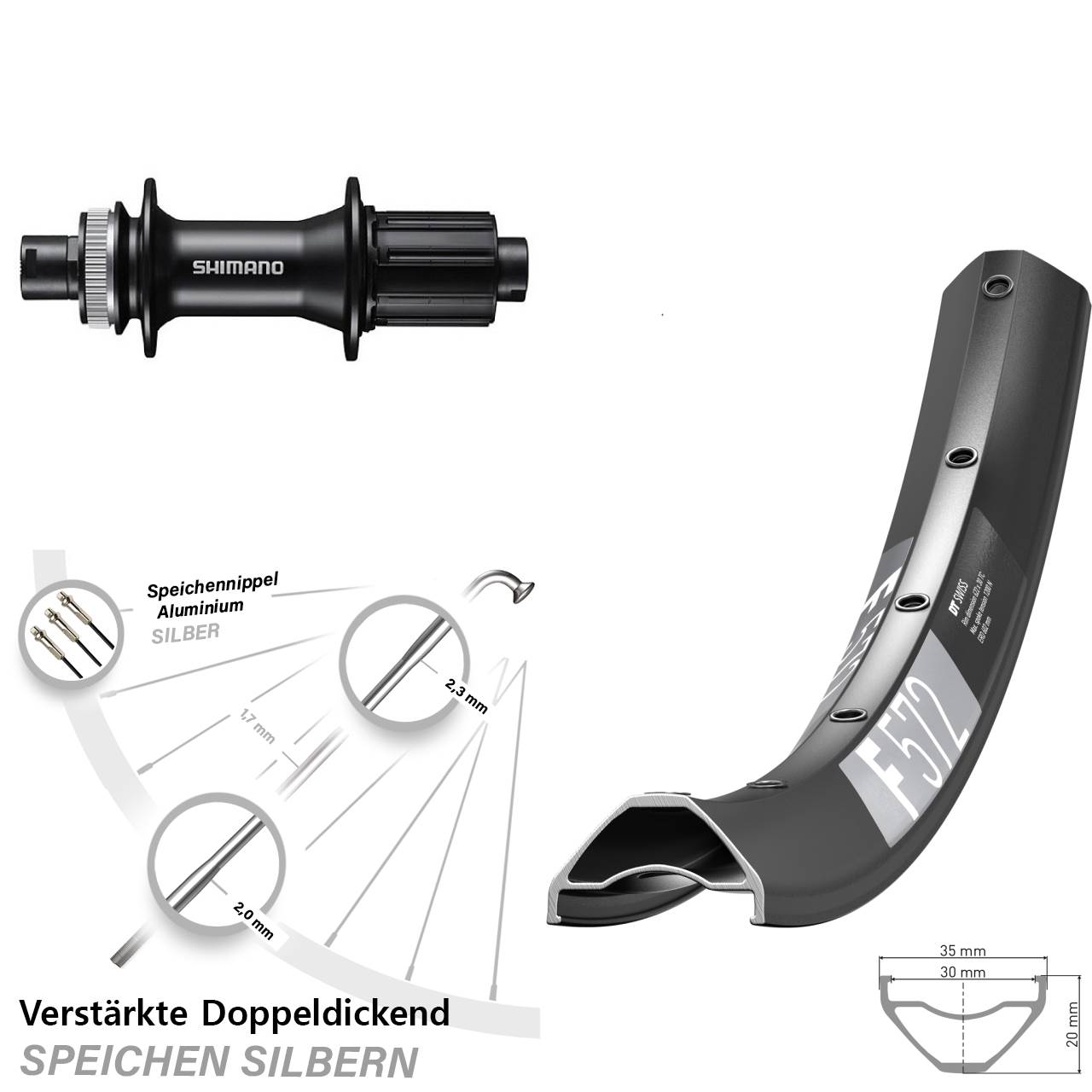 DT Swiss F572 Shimano FH-MT400 29 Zoll Hinterrad Centerlock 12x142 8-11 fach