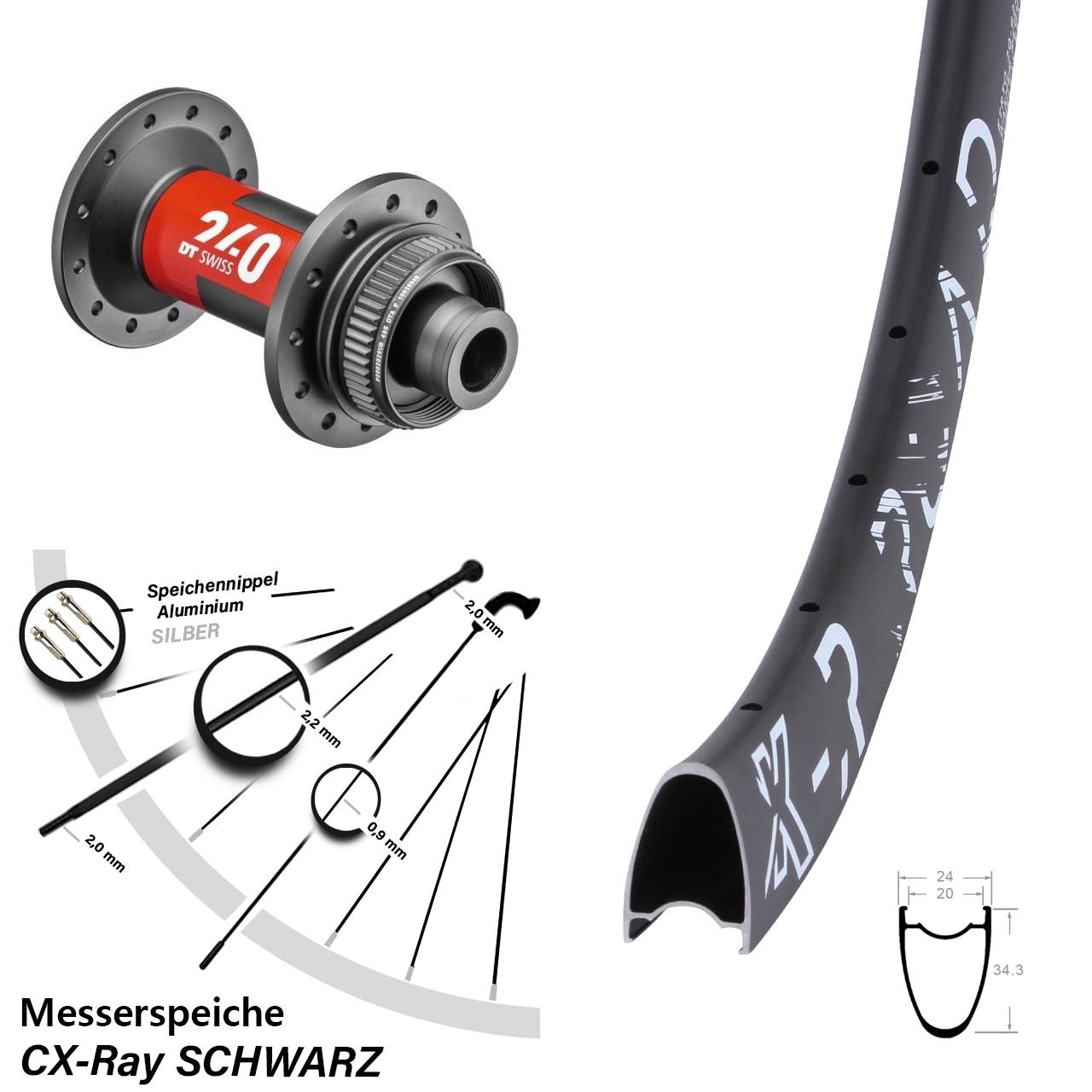 Vorderrad Centerlock 28-29 Zoll KX-R Road DT Swiss 240 12x100 CX-Ray