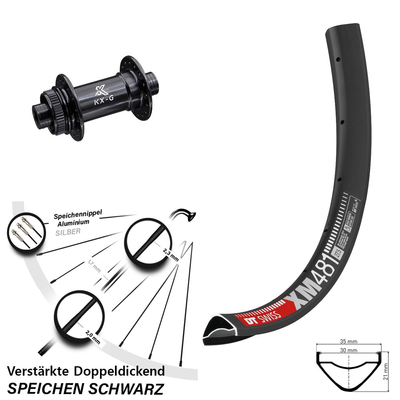 Vorderrad Centerlock 12x100 27,5 Zoll DT Swiss XM481 KX-G