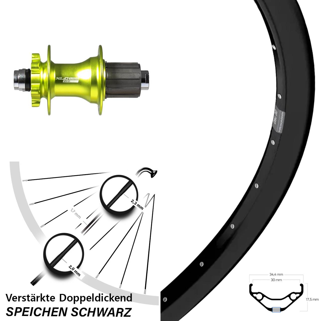 Ryde Disc 30 XLC Evo grün 27,5 Zoll Hinterrad 12x142 8-11 fach HG