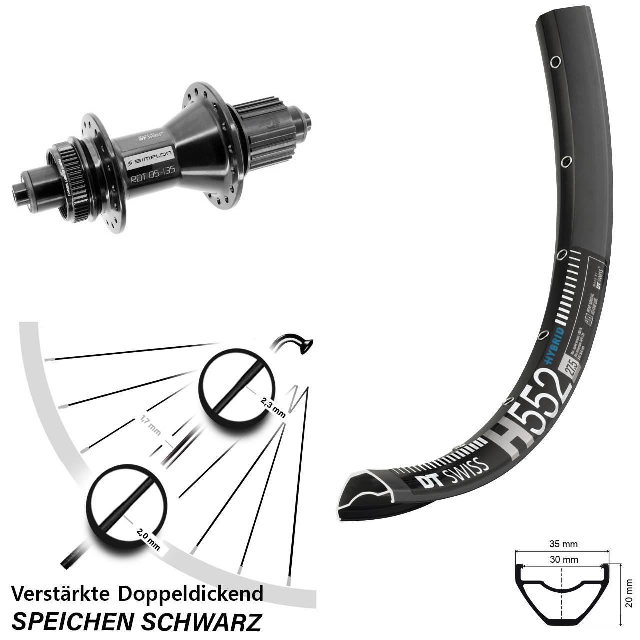 DT Swiss H552-370 Hybrid 27,5 Zoll Disc Laufrad QR Shimano Micro Spline