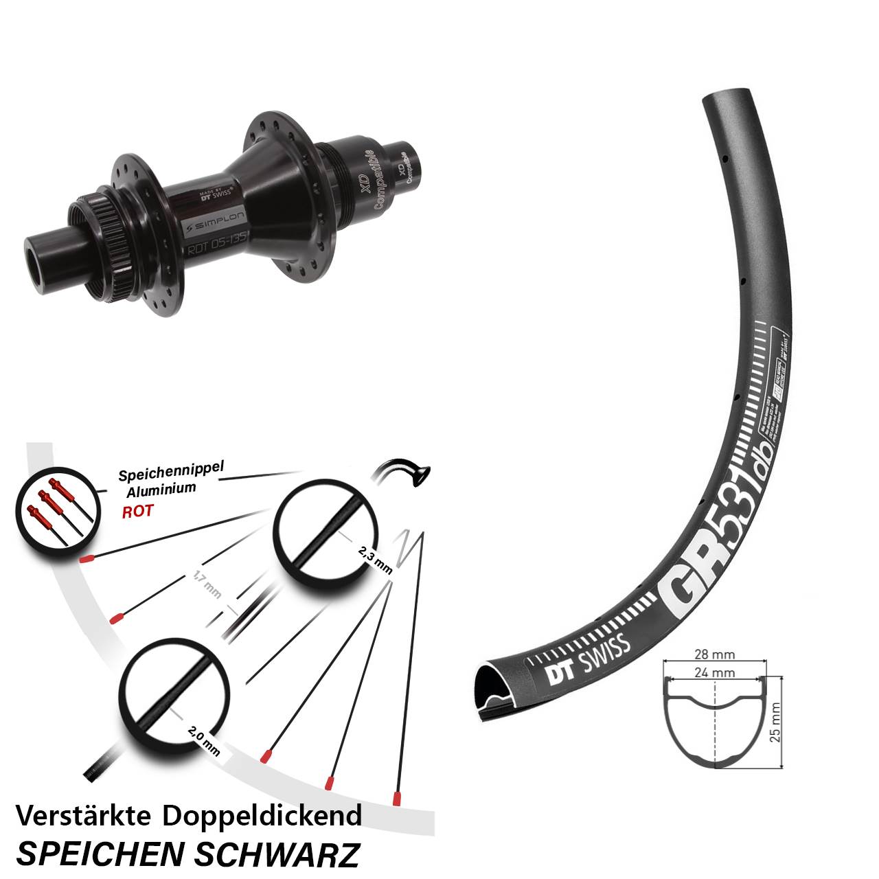 DT Swiss GR 531 DT Swiss 370 27,5 Zoll Disc Hinterrad 12x142 SRAM XD