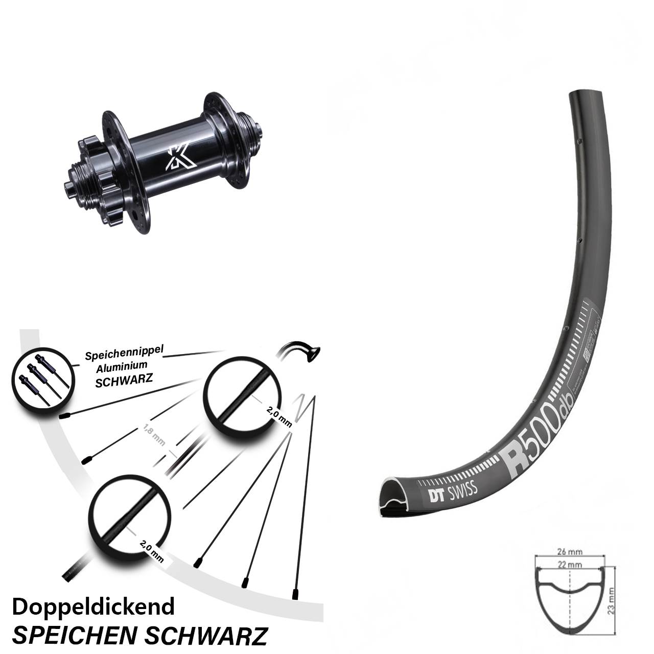 DT Swiss R 500 Vorderrad 28 Zoll Road Disc 6-Loch KX-M für Schnellspanner