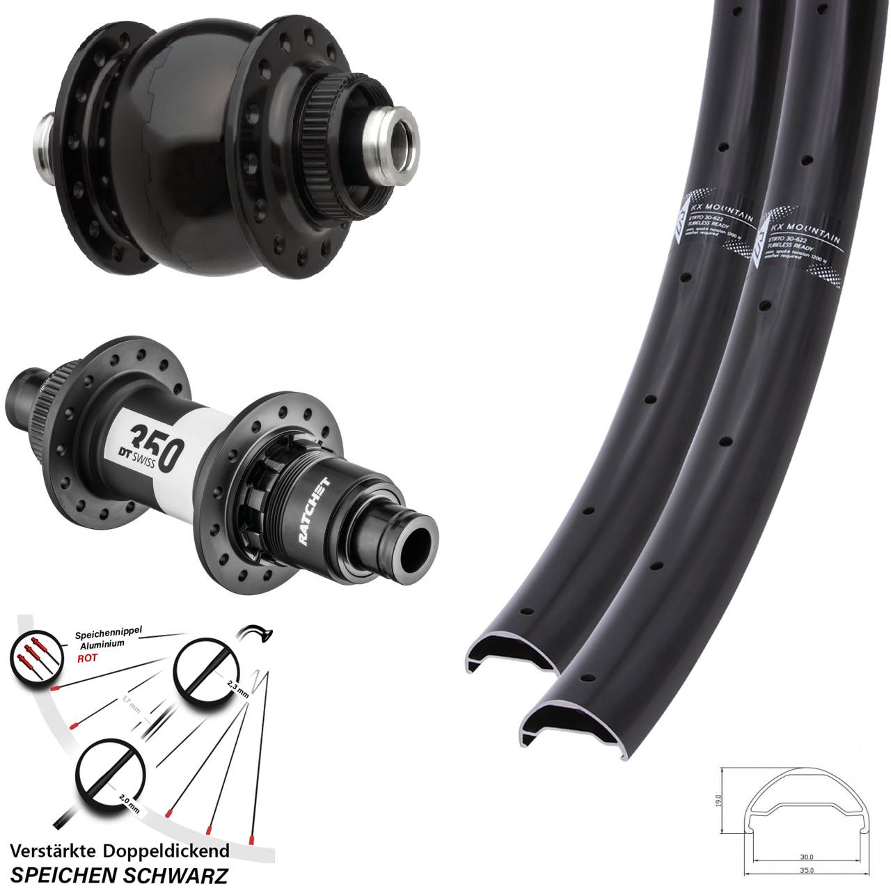 Laufradsatz Centerlock 29 Zoll KX Mountain TR DT Swiss 350 SON 28 SRAM XD 12x100/142