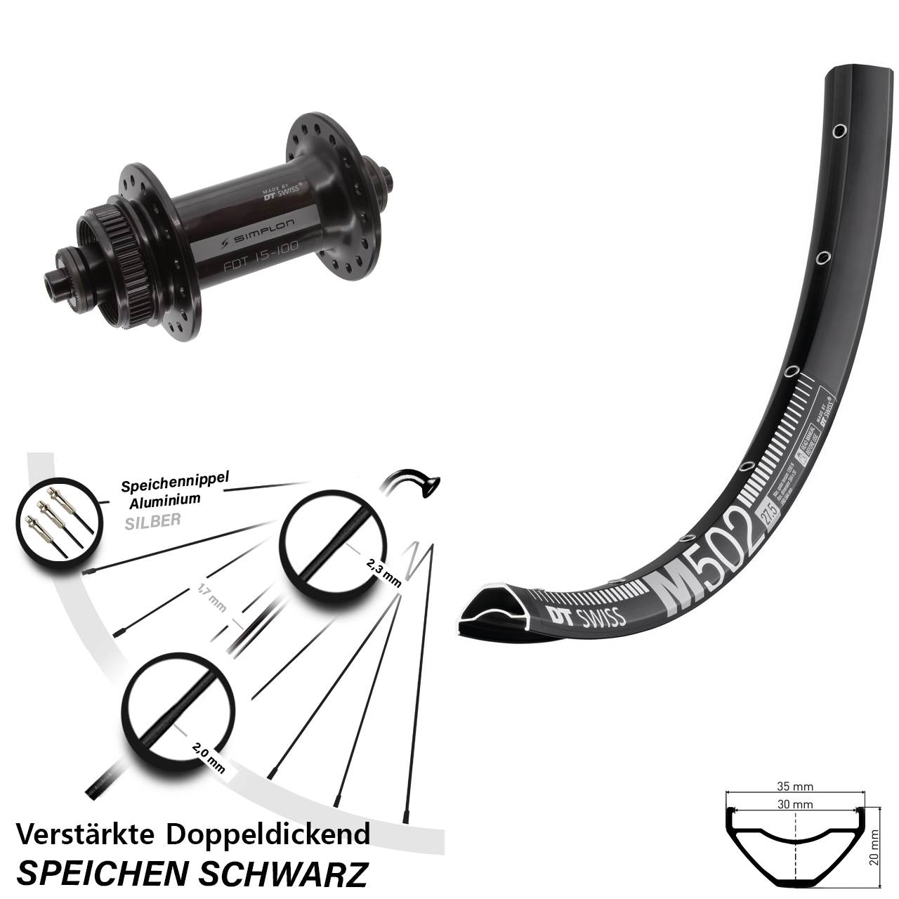Disc Laufrad für Schnellspanner 29 Zoll DT Swiss M 502-370