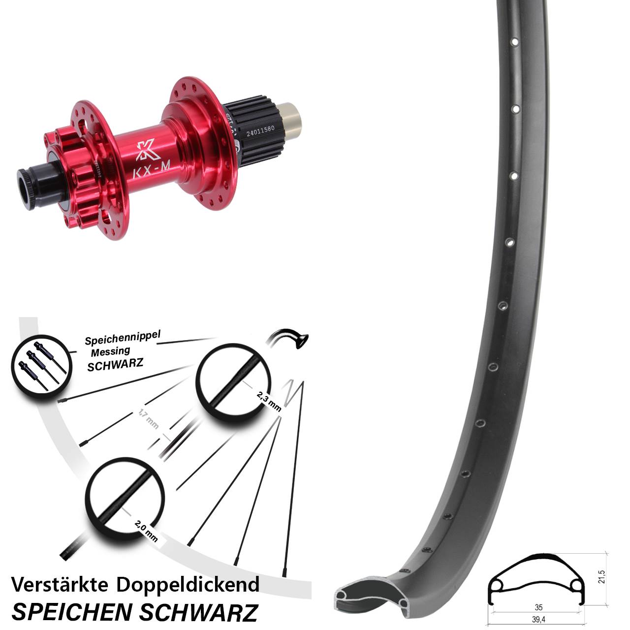 29 Zoll Ambrosio E35 KX-M rot 6-Loch Hinterrad 12x142 Shimano Micro Spline