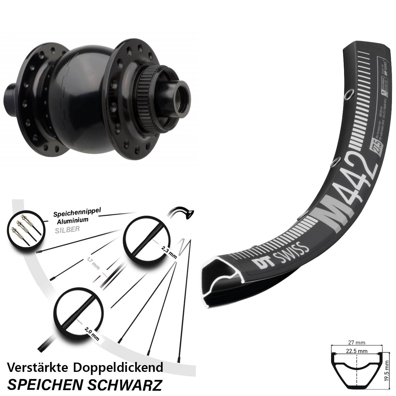SON 28 DT Swiss M 442 28-29 Zoll Nabendynamovorderrad Centerlock 15x110 Boost