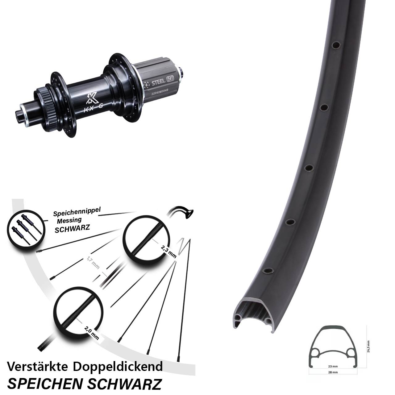 Hinterrad Centerlock 28 Zoll Ambrosio Sport KX-GS verstärkt 8-12 fach QR