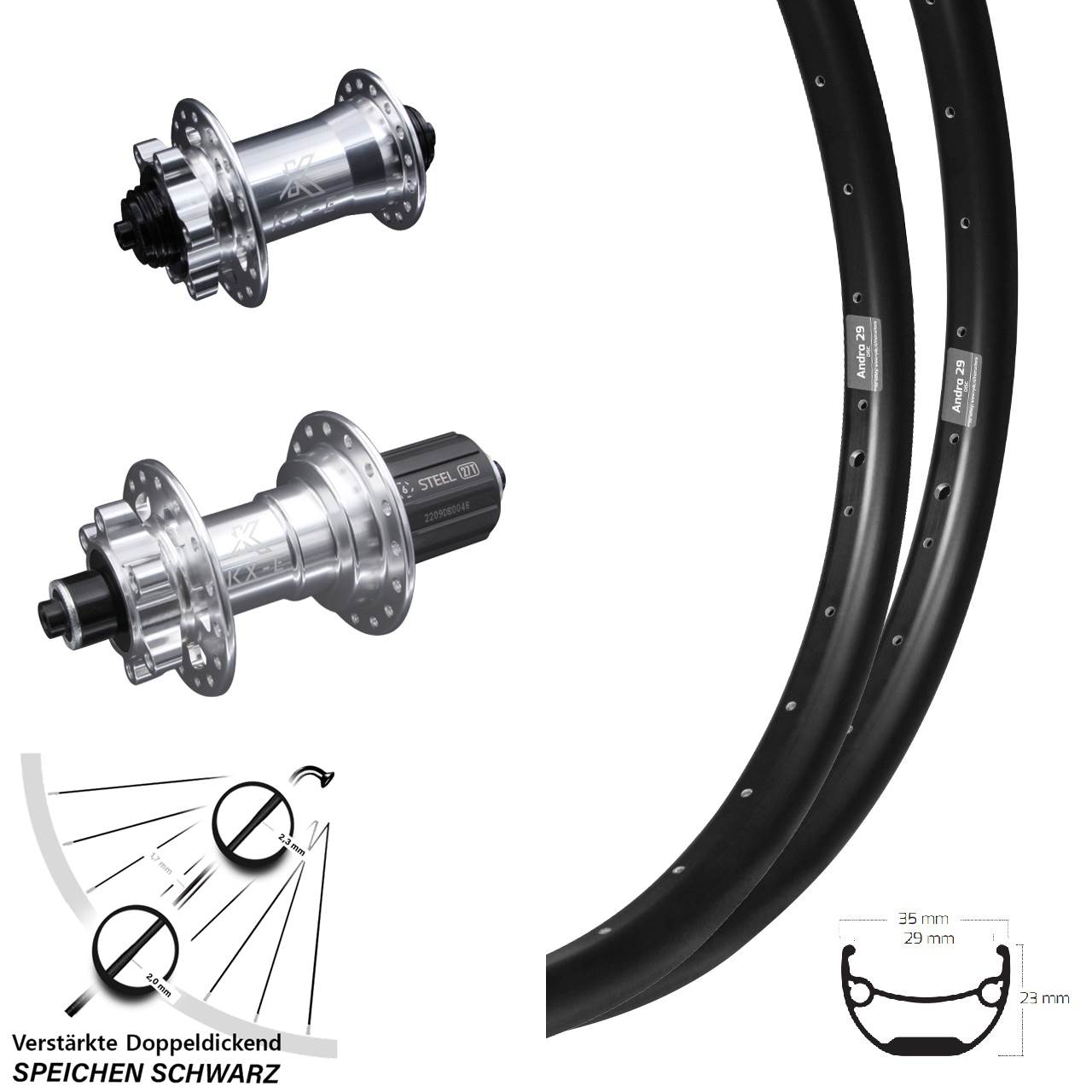 6-Loch Laufradsatz für Schnellspanner 29 Zoll Ryde Andra 29 KX-E 8-12 fach HG