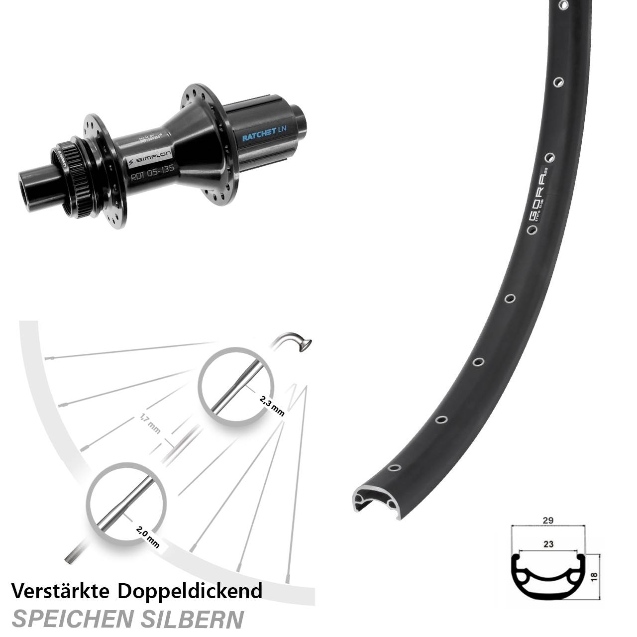 Disc Hinterrad 28 Zoll Gora 23 DT Swiss 370 Hybrid 8-11 fach HG 12x142