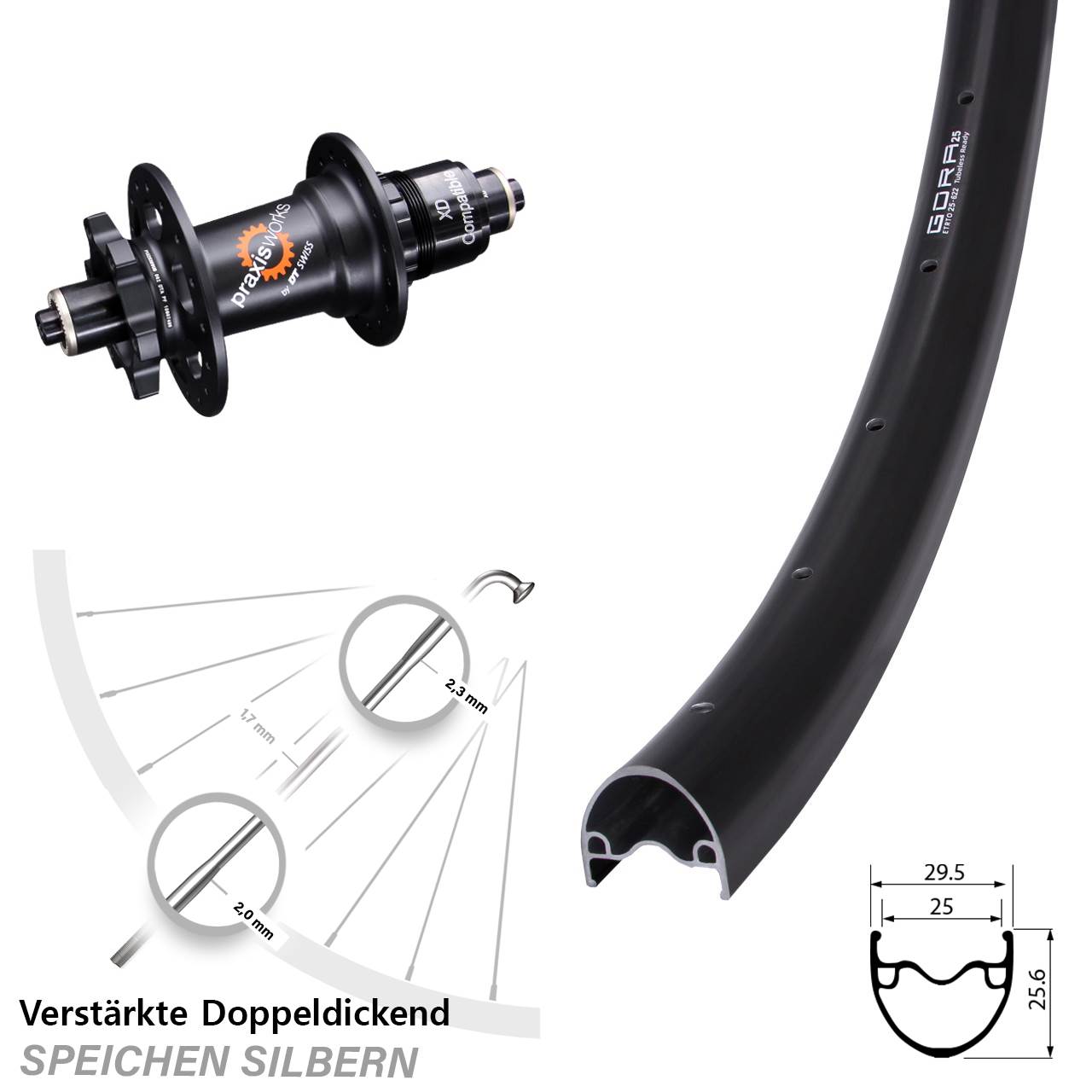 6-Loch Hinterrad für Schnellspanner 28-29 Zoll Gora 25 DT Swiss 350 XD 11-12 fach