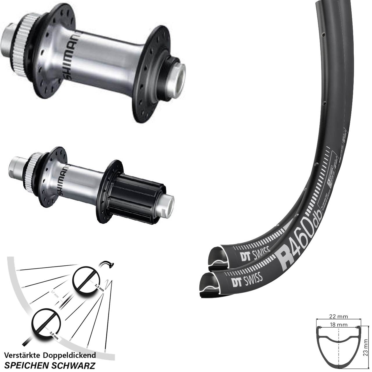 28 Zoll DT Swiss R460 Shimano FH-RS770 HB-RS770 Disc Laufradsatz 12x100/142 8-12 fach