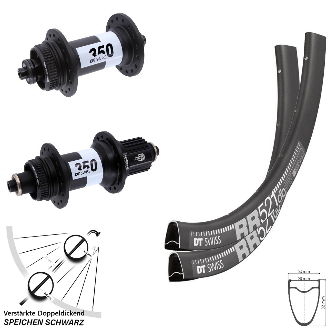 Laufradsatz Centerlock 28 Zoll DT Swiss RR521 350 Micro Spline QR