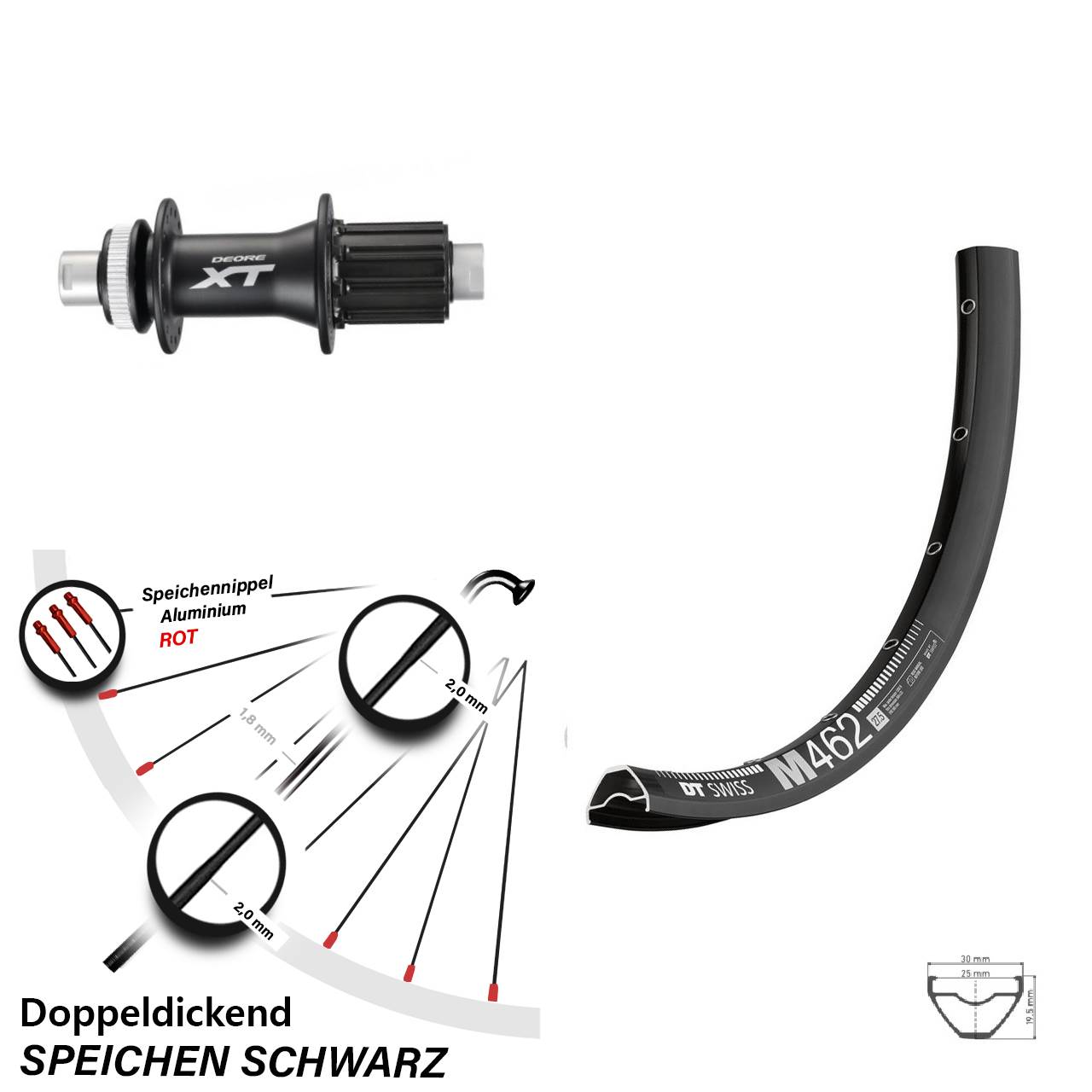 DT Swiss M 462 Shimano XT 27,5 Zoll Hinterrad Centerlock 12x142 8-11 fach HG