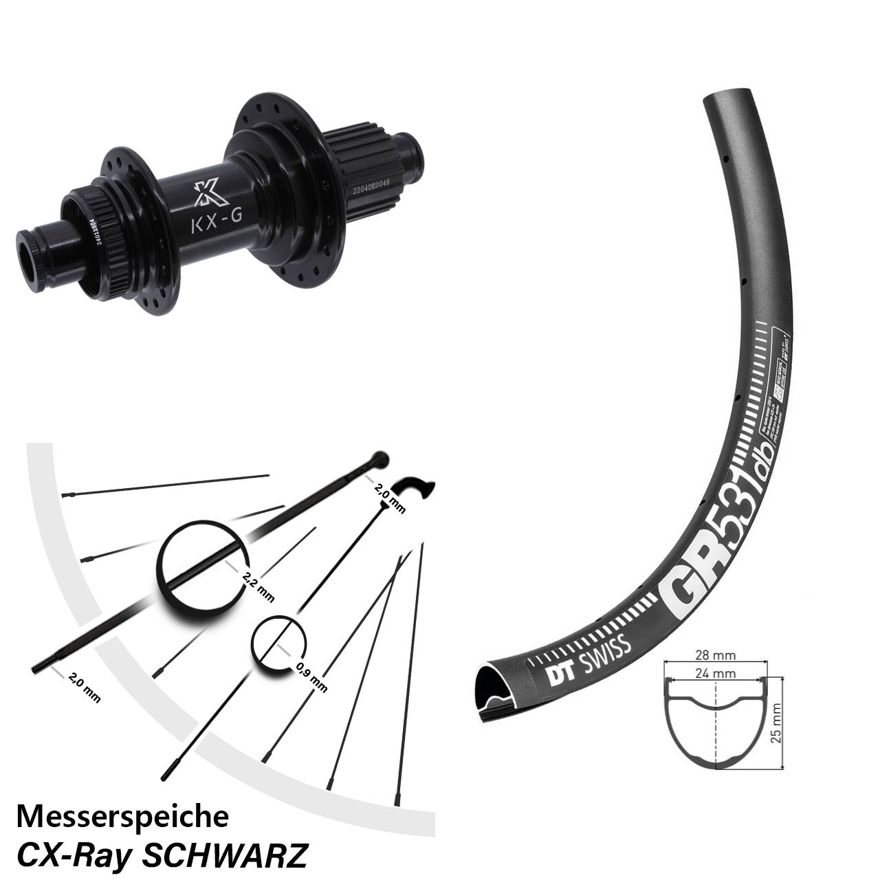 DT Swiss GR531 KX-GS verstärkt 28 Zoll Disc Hinterrad 12x142 Micro Spline CX-Ray