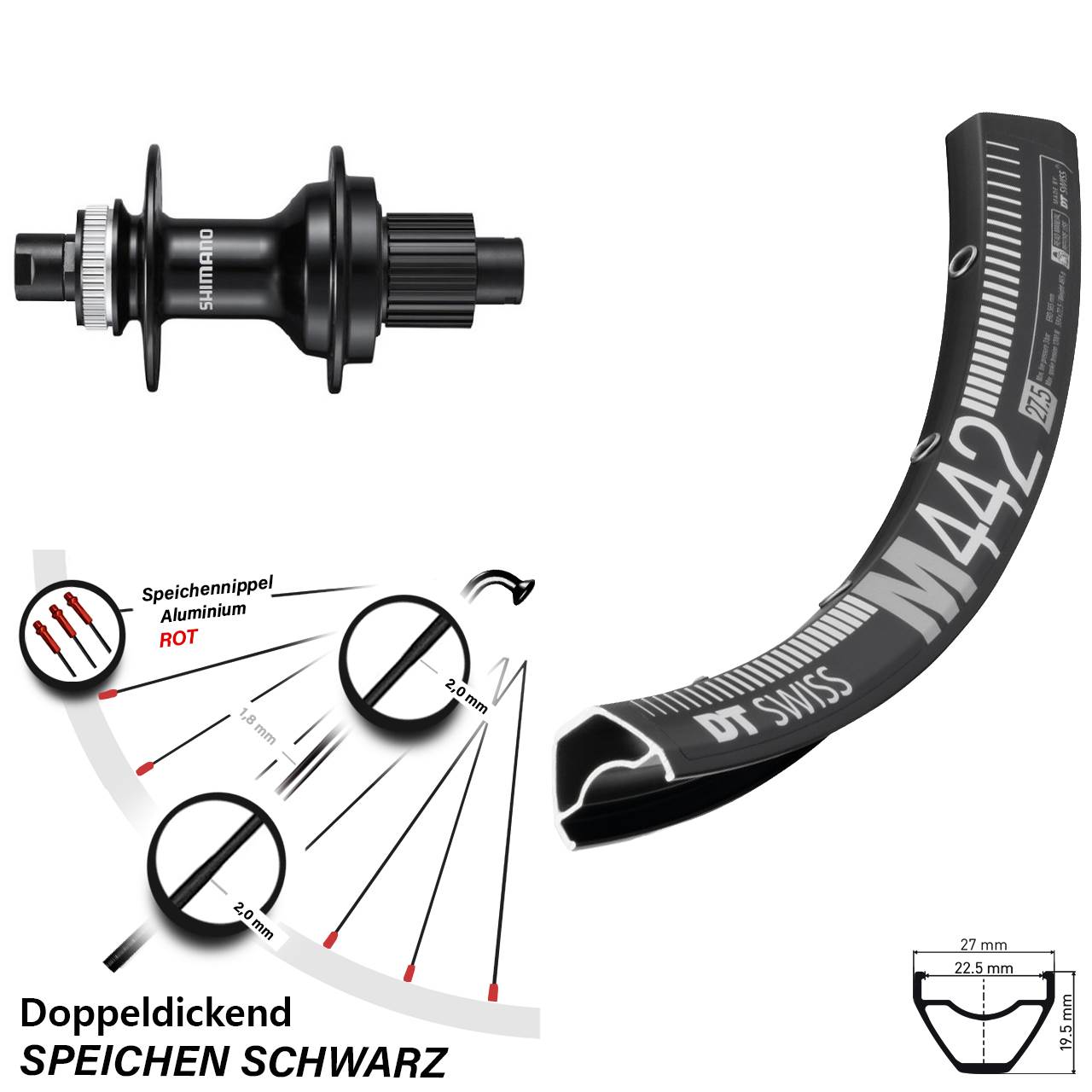 Disc Hinterrad 12x142 29 Zoll DT Swiss M 442 Shimano FH-MT510 Micro Spline
