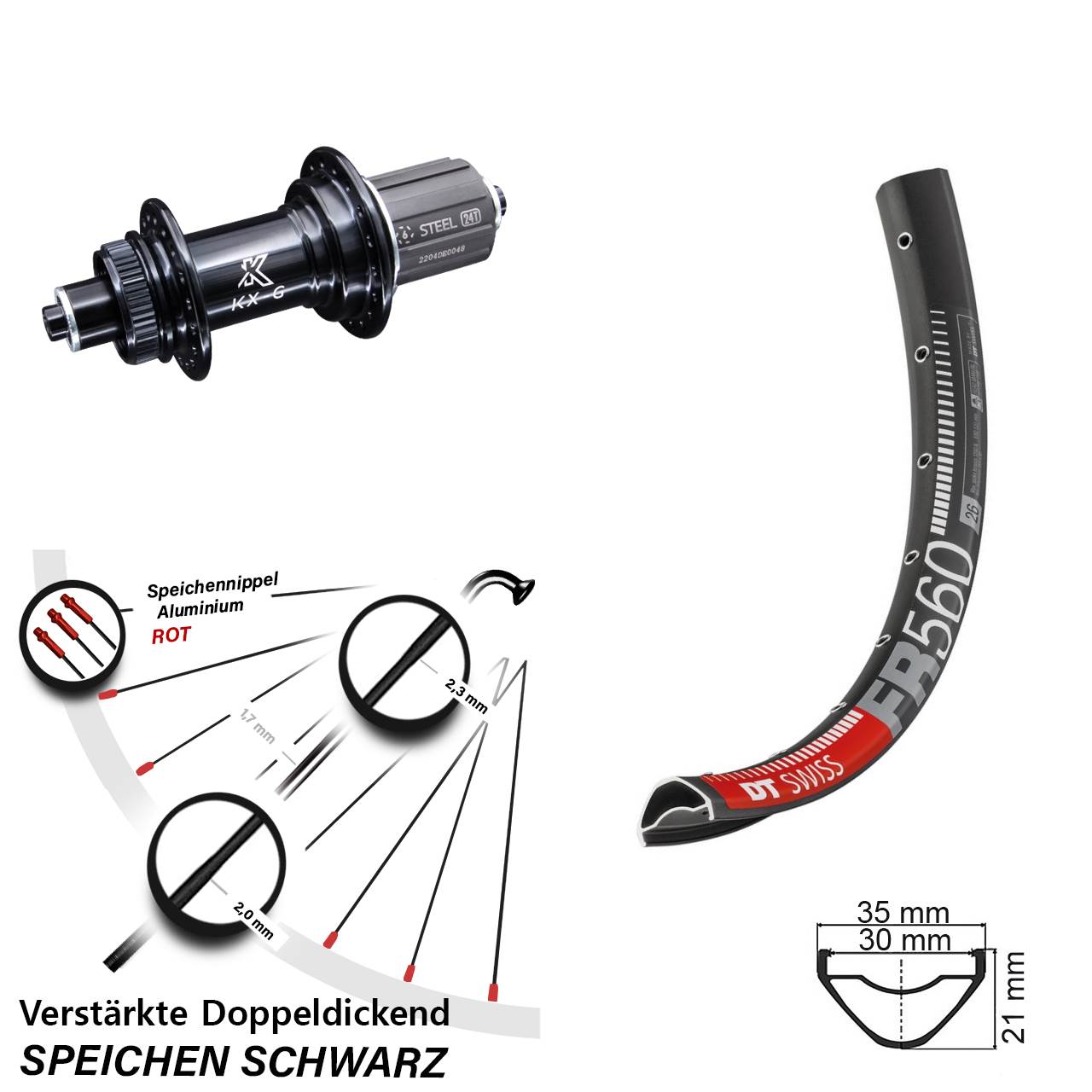 DT Swiss FR560 KX-GS verstärkt 26 Zoll Centerlock Hinterrad QR 8-12 fach HG