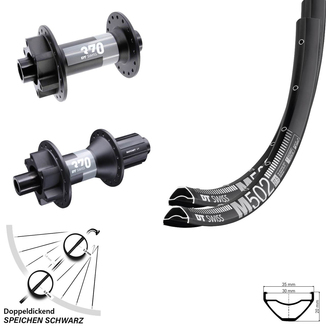 29 Zoll DT Swiss M502 370 HG Disc Laufradsatz 15x110/12x148
