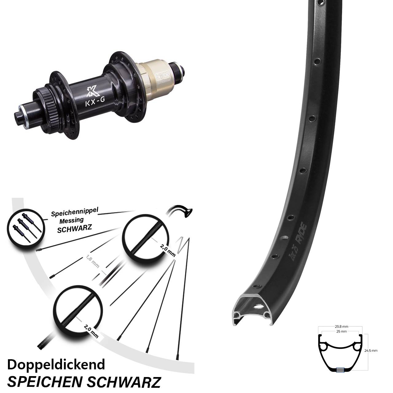 Hinterrad 28-29 Zoll Ryde ZAC 25 KX-G 5x135 Centerlock XDR