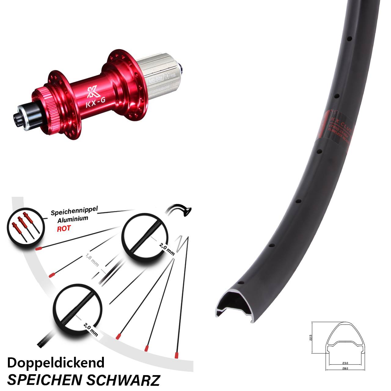 KX-G Clue rot 27,5 Zoll Disc Laufrad QR 8-12 fach
