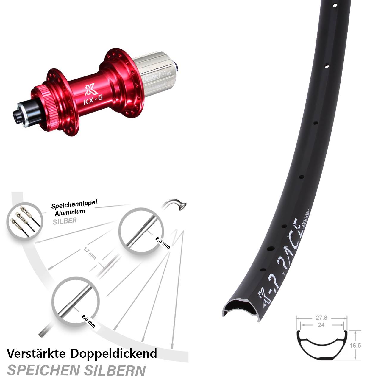 Hinterrad Centerlock KX-R Race MTB rot 8-12 fach HG für Schnellspanner