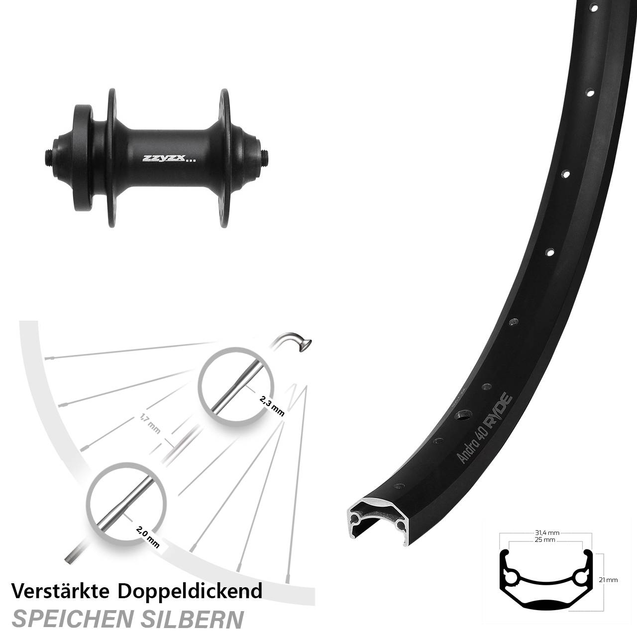Vorderrad 6-Loch QR 28 Zoll Ryde Andra 40 Disc Formula DC-21
