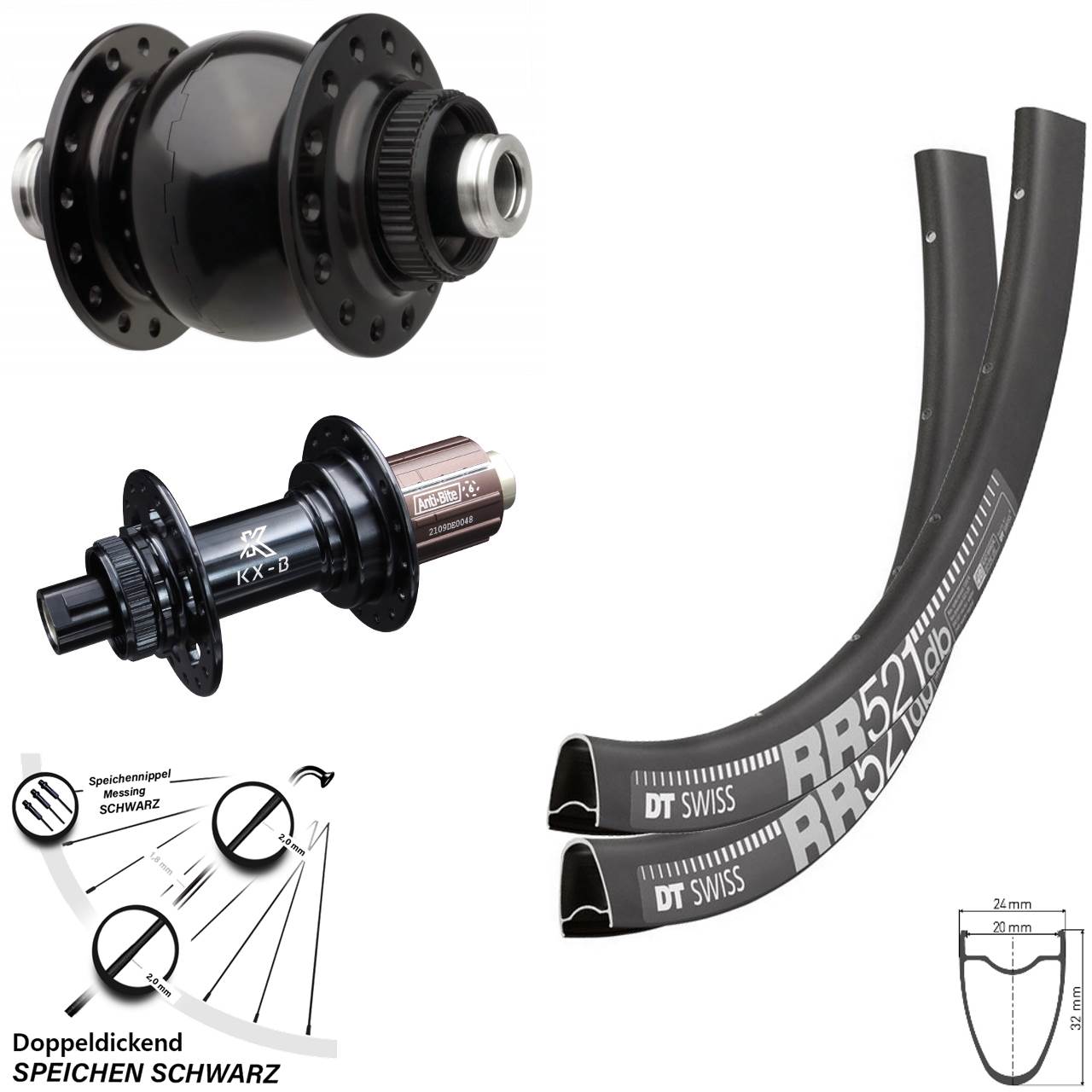 DT Swiss RR521 SON 28 Zoll KX-B 8-12 fach Centerlock Laufradsatz 12x110/148