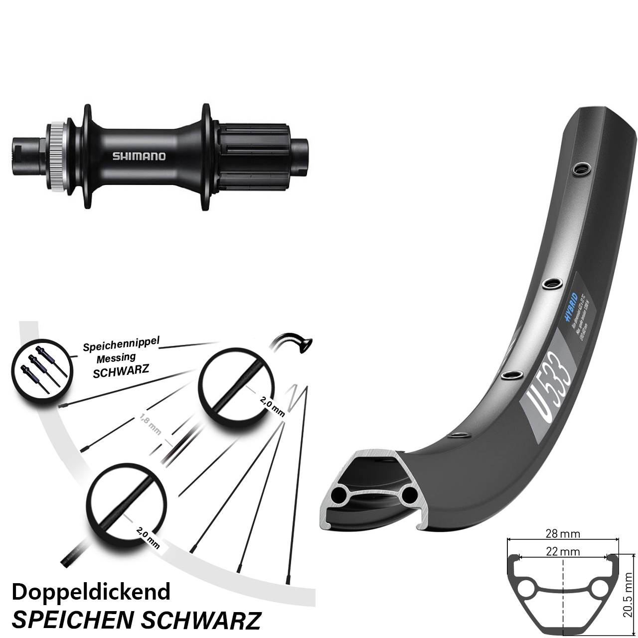 Hinterrad Centerlock 26 Zoll DT Swiss U 533 Shimano FH-MT400 8-11 fach 12x142