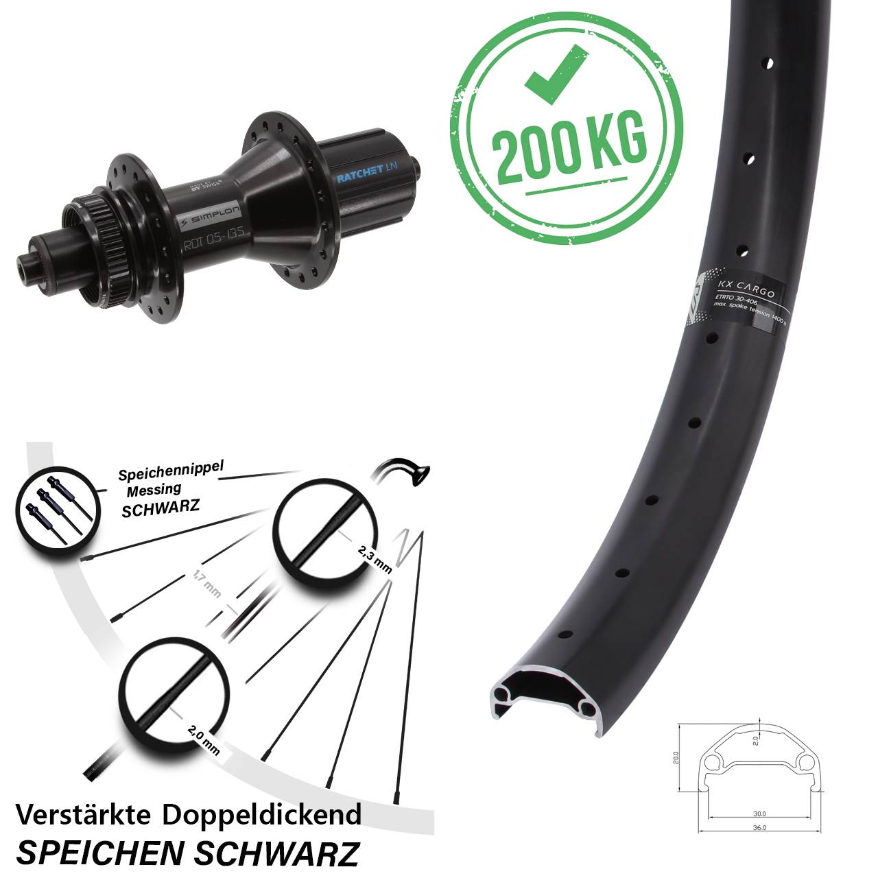 29 Zoll KX Cargo DT Swiss 370 Hybrid Disc Laufrad für Schnellspanner 8-11 fach
