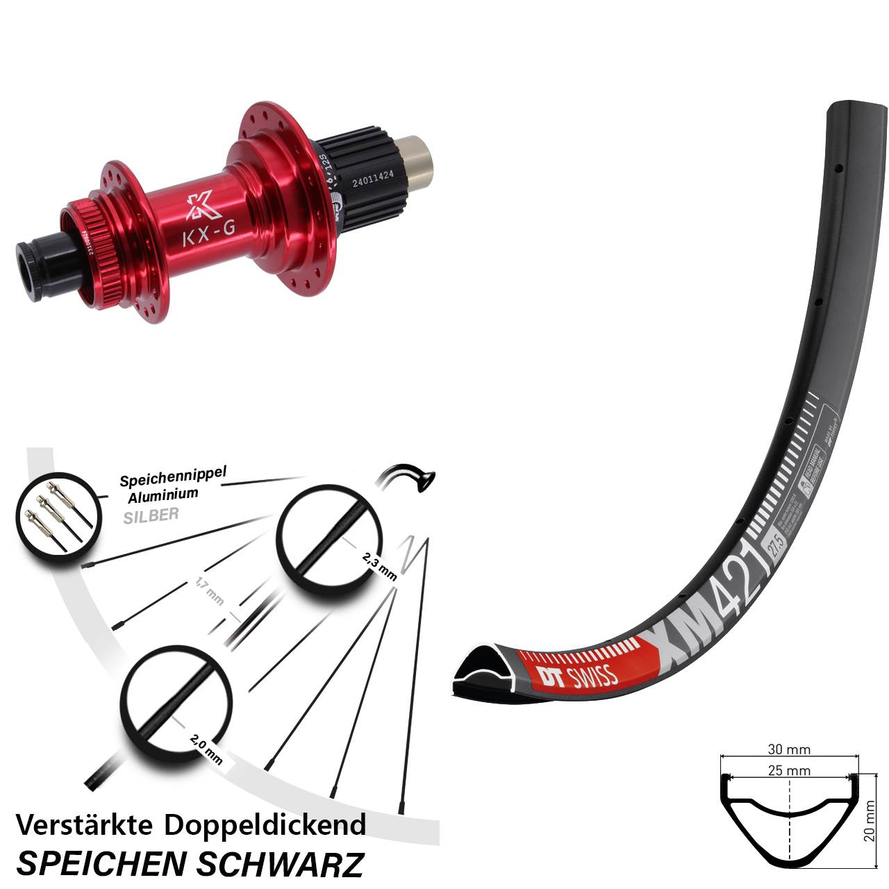 Hinterrad Centerlock 29 Zoll DT Swiss XM 421 KX-G rot Shimano Micro Spline 12x142