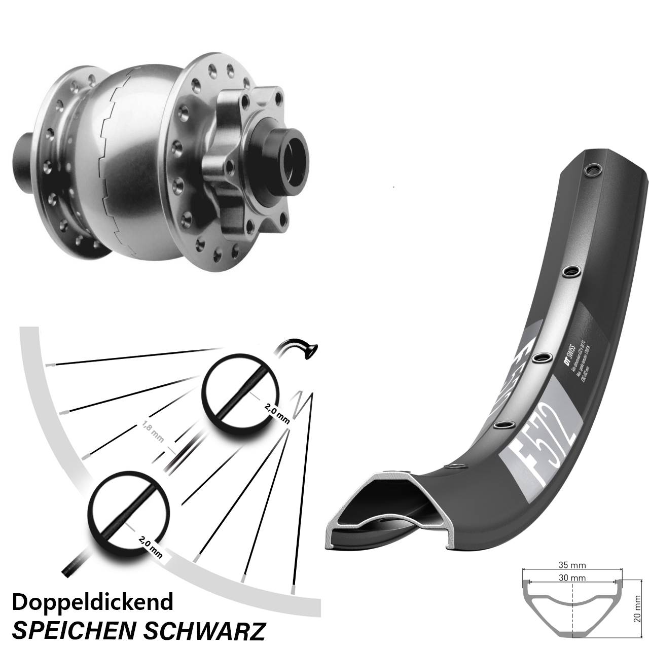 6-Loch Dynamo-Vorderrad 29 Zoll DT Swiss F572 SON 28 15x100