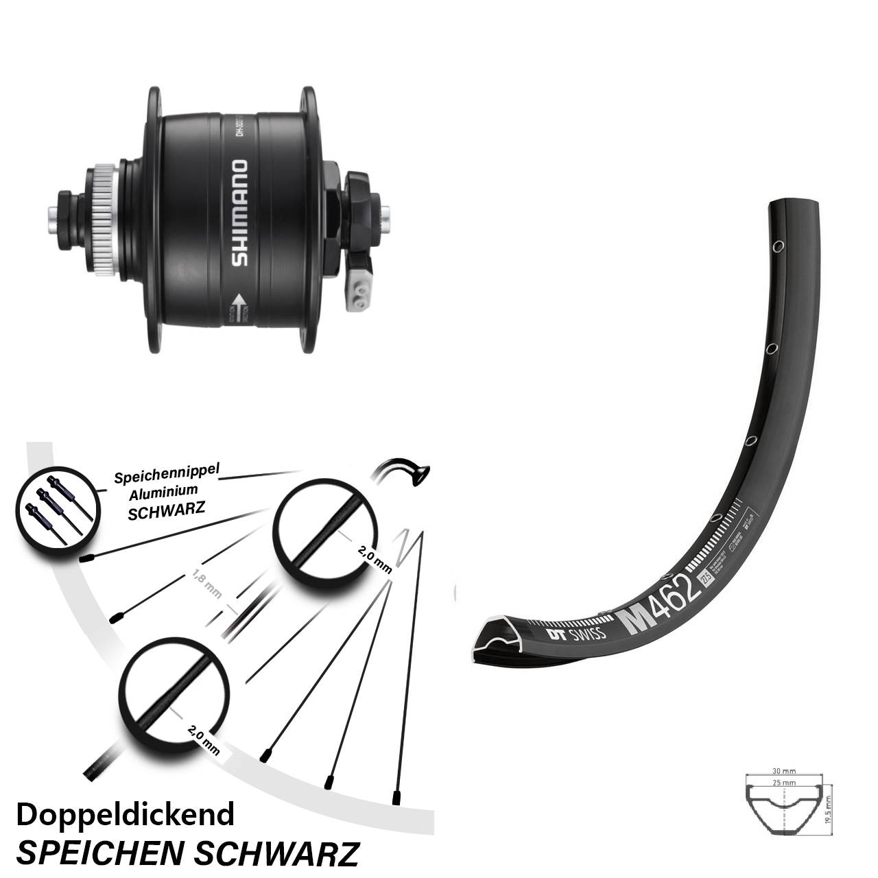 DT Swiss M462 Shimano DH-3D37 650B Centerlock Dynamovorderrad QR