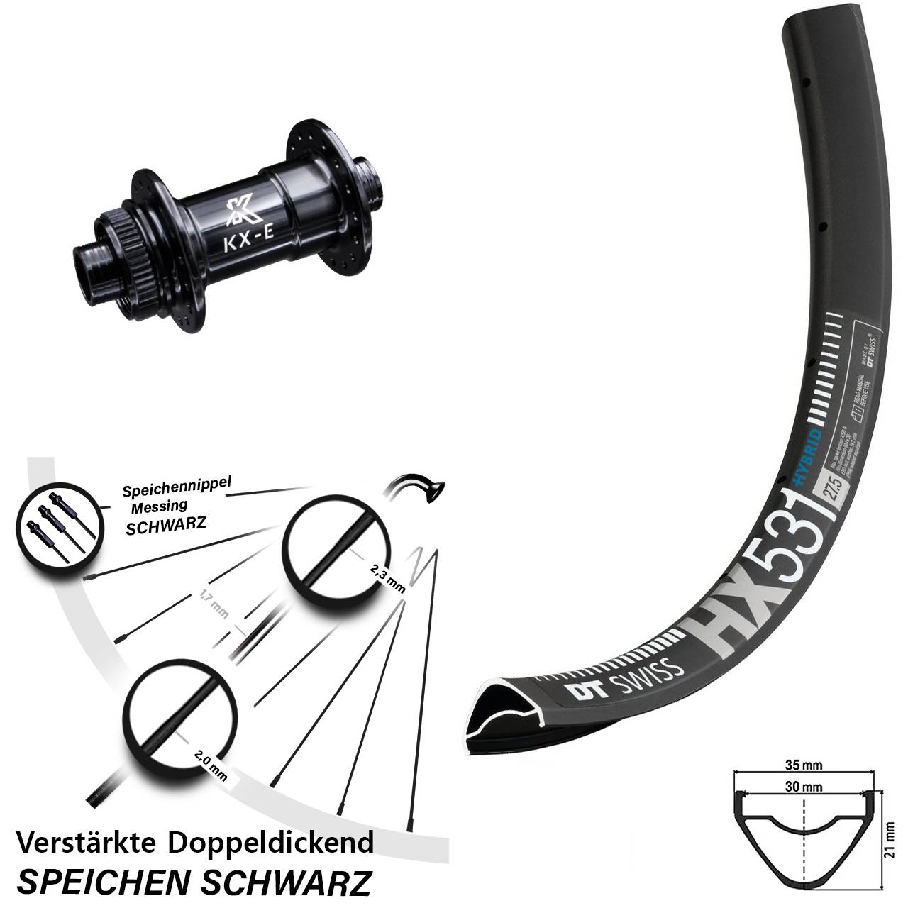 29 Zoll Vorderrad KX-E Centerlock 15x100 mm DT Swiss HX 531 E-Bike