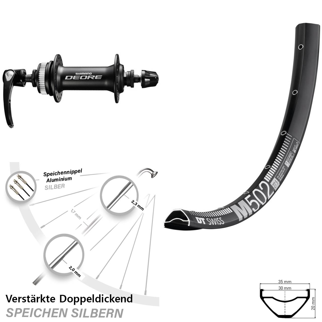 Disc Laufrad 29 Zoll DT Swiss M 502 Shimano Deore QR