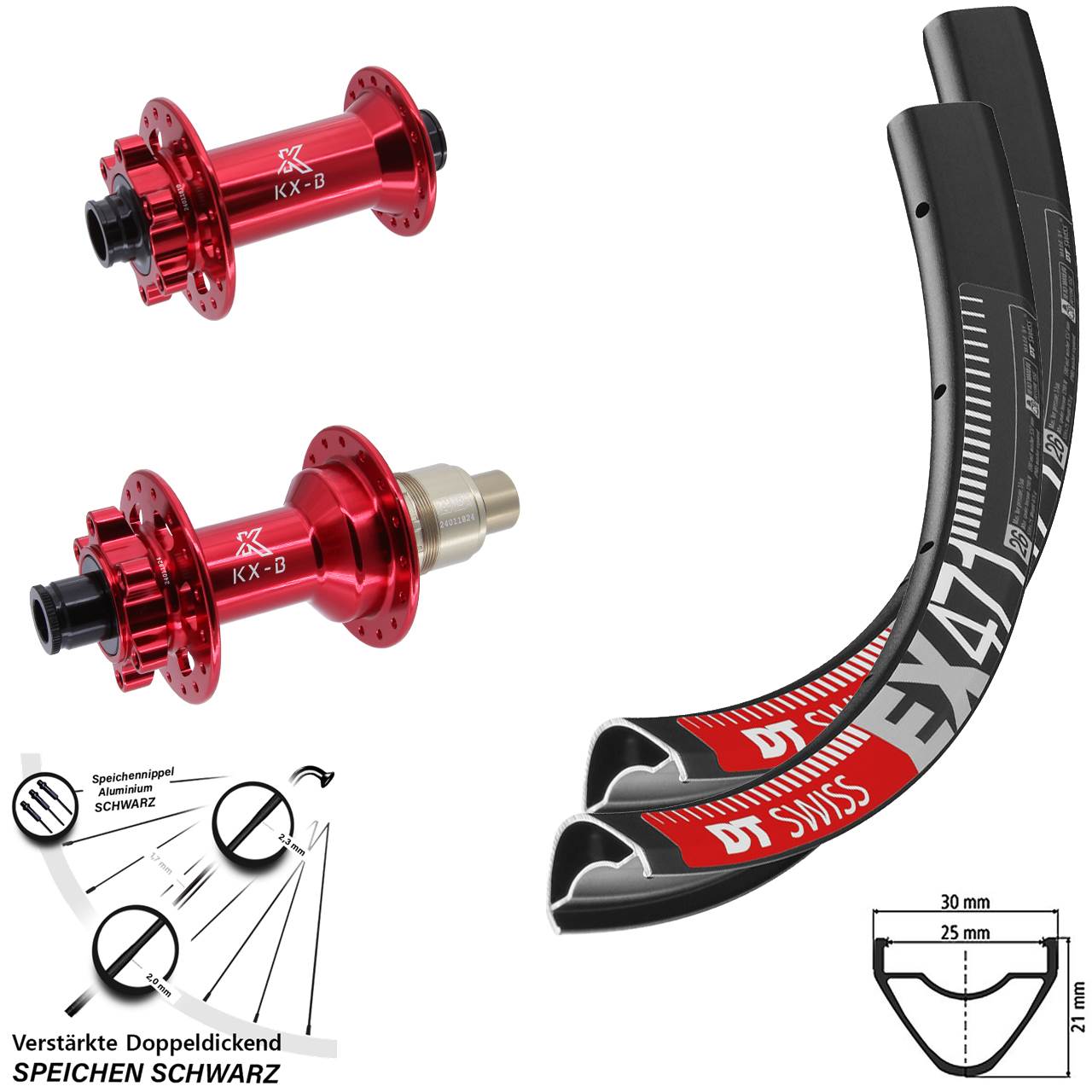 Disc Laufradsatz 15x110 12x148 29 Zoll DT Swiss EX471 KX-B rot SRAM XD