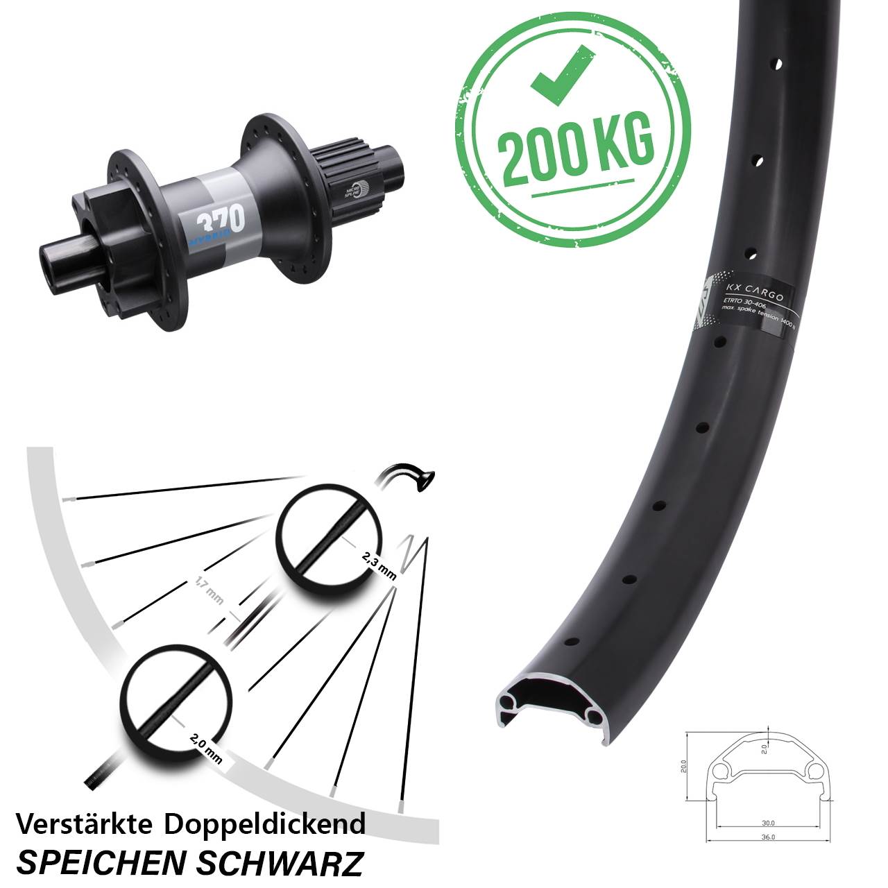 KX Cargo DT Swiss Hybrid 370 6-Loch 29 Zoll Hinterrad 12x148 Boost Shimano Micro Spline