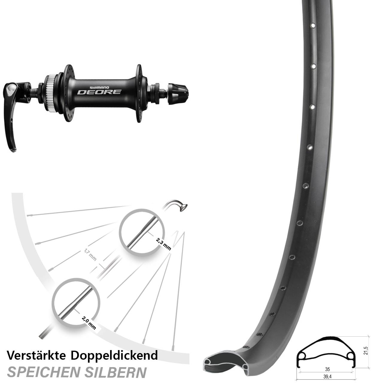 Ambrosio E35 Shimano Deore 29 Zoll Centerlock Vorderrad für Schnellspanner