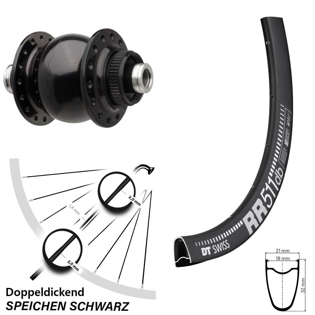 Laufrad 28 Zoll DT Swiss RR511 Disc SON 28-12x110 Centerlock schwarz