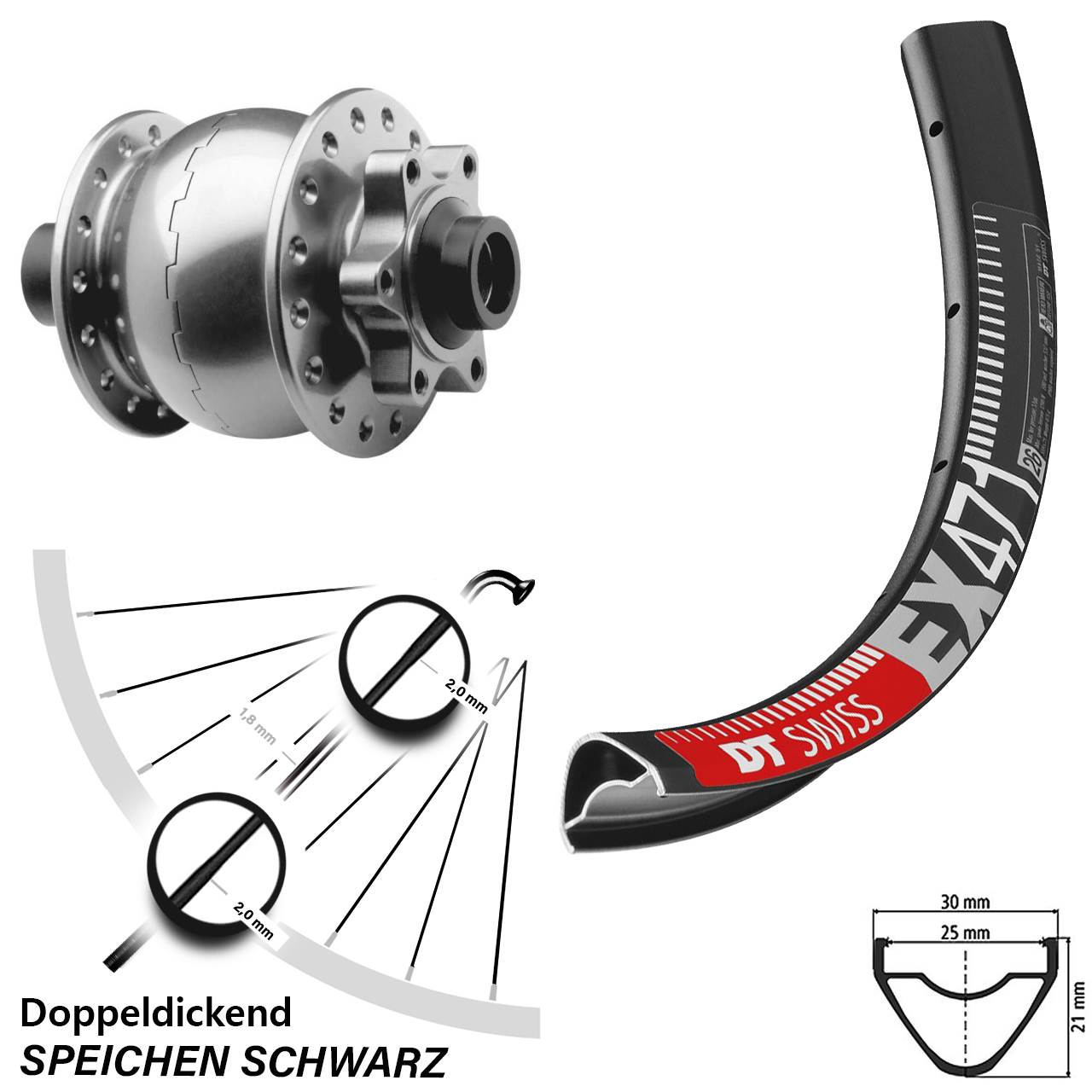 SON 28 DT Swiss EX 471 26 Zoll Vorderrad mit Nabendynamo 6-Loch 15x100
