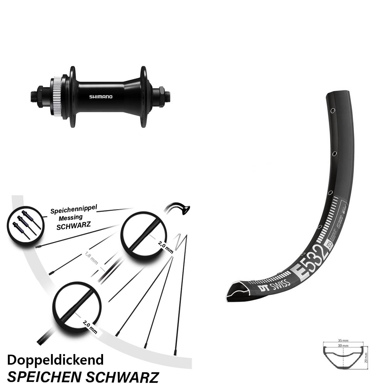 27,5 Zoll DT Swiss E 532 Shimano HB-QC400 Centerlock Vorderrad für Schnellspanner