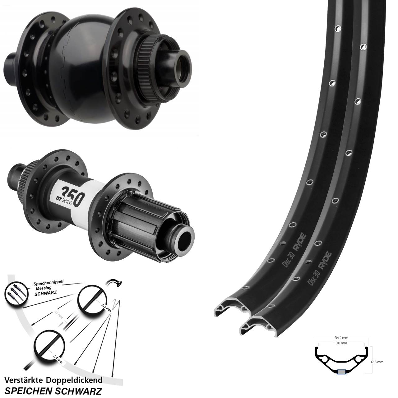 Centerlock Laufradsatz 15x110 12x148 29 Zoll Ryde Disc 30 DT Swiss 350 SON 28 8-11 fach