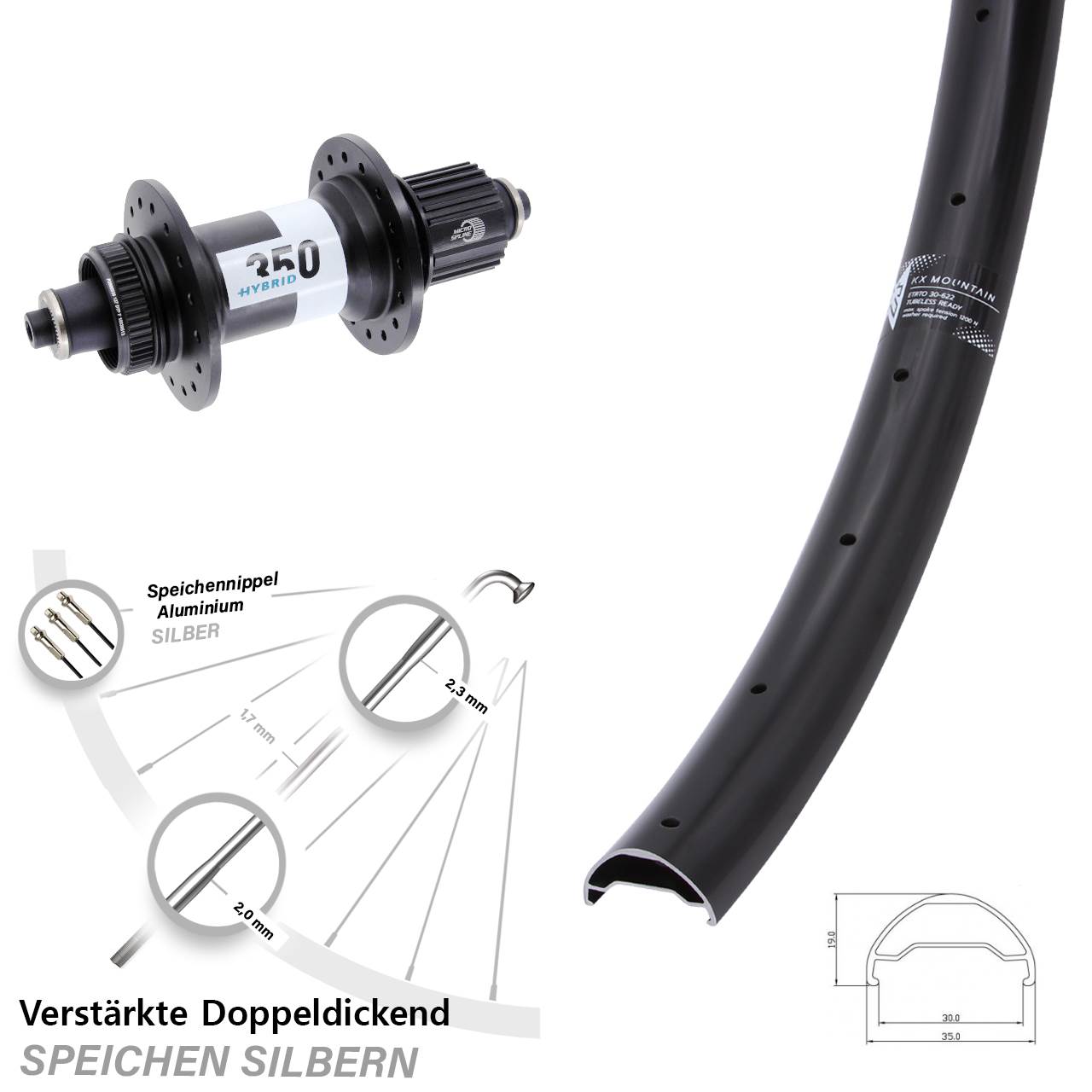 Centerlock Hinterrad 29 Zoll KX Mountain DT Swiss 350 Hybrid Micro Spline QR Boost