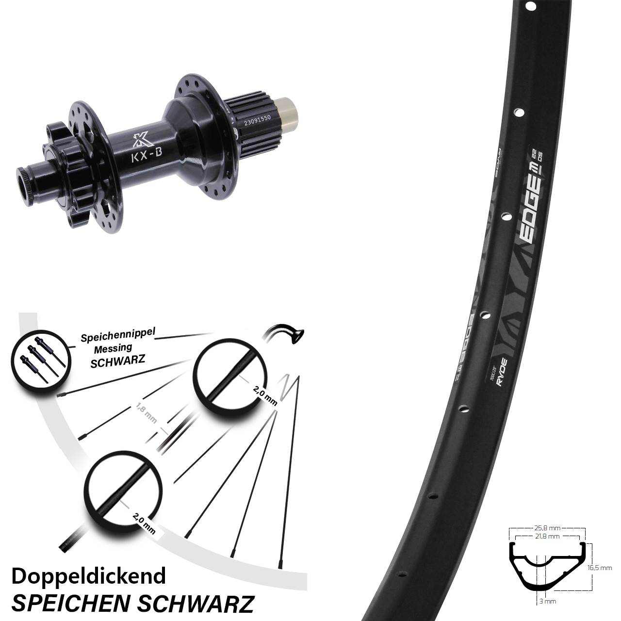 Disc Hinterrad 28-29 Zoll Ryde Edge M22 OS KX-B Micro Spline 12x148