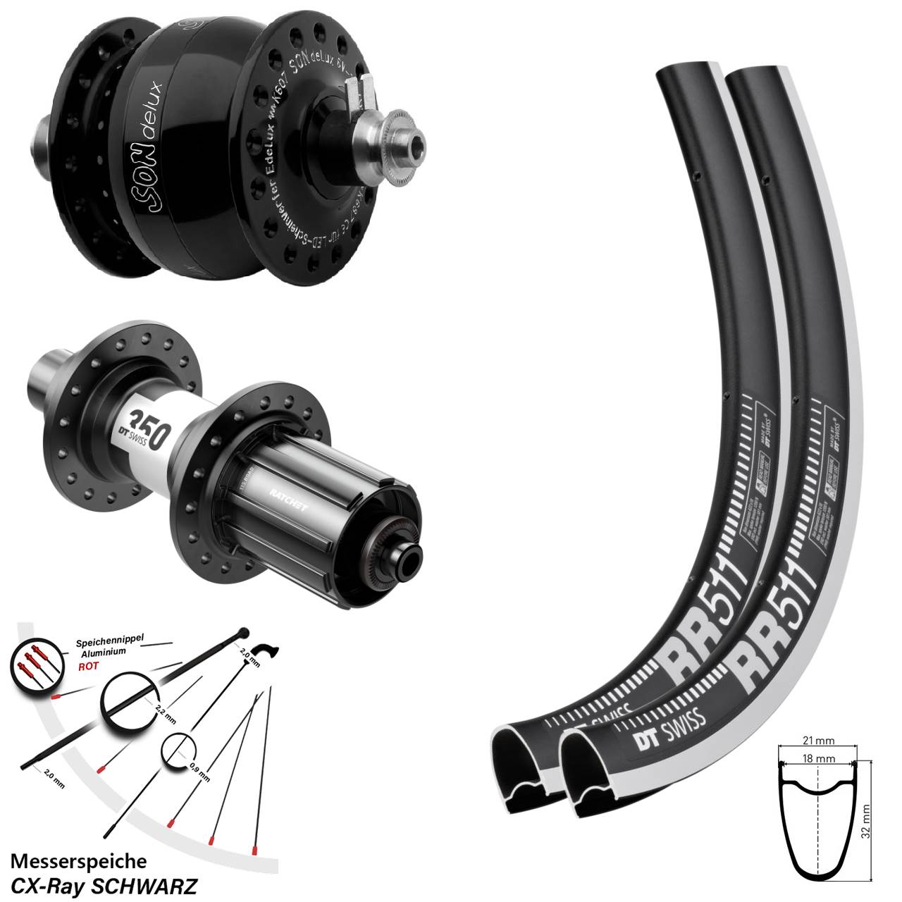 Laufrad-Satz 28 Zoll DT Swiss RR 511-350 Rennrad SON delux 11-12 fach HG QR CX-Ray