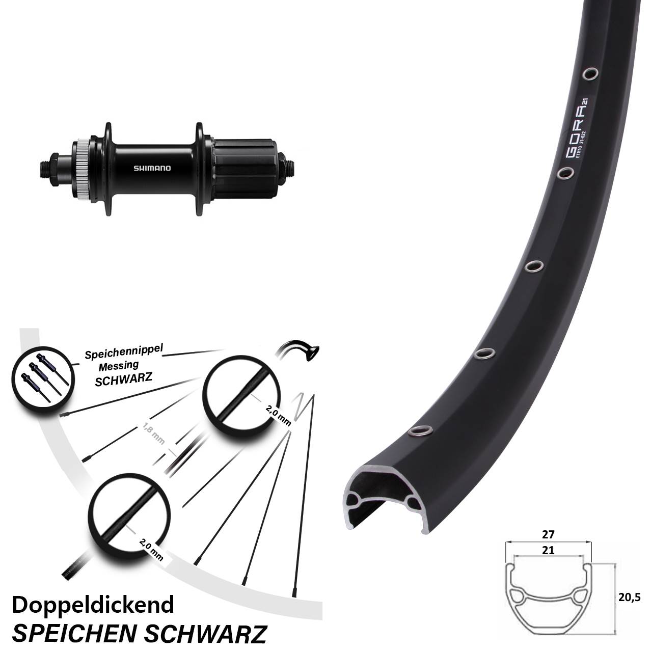 Gora 21 Shimano FH-QC400 29 Zoll Disc Hinterrad QR 8-11 fach