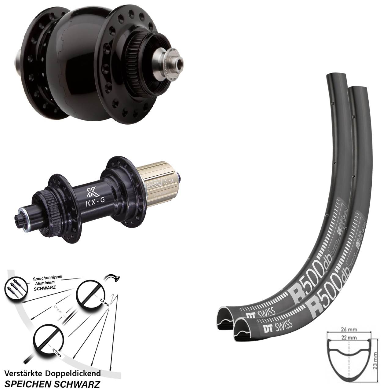 Disc Laufradsatz 29 Zoll DT Swiss R 500 KX-G SONdelux 8-12 fach HG für Schnellspanner