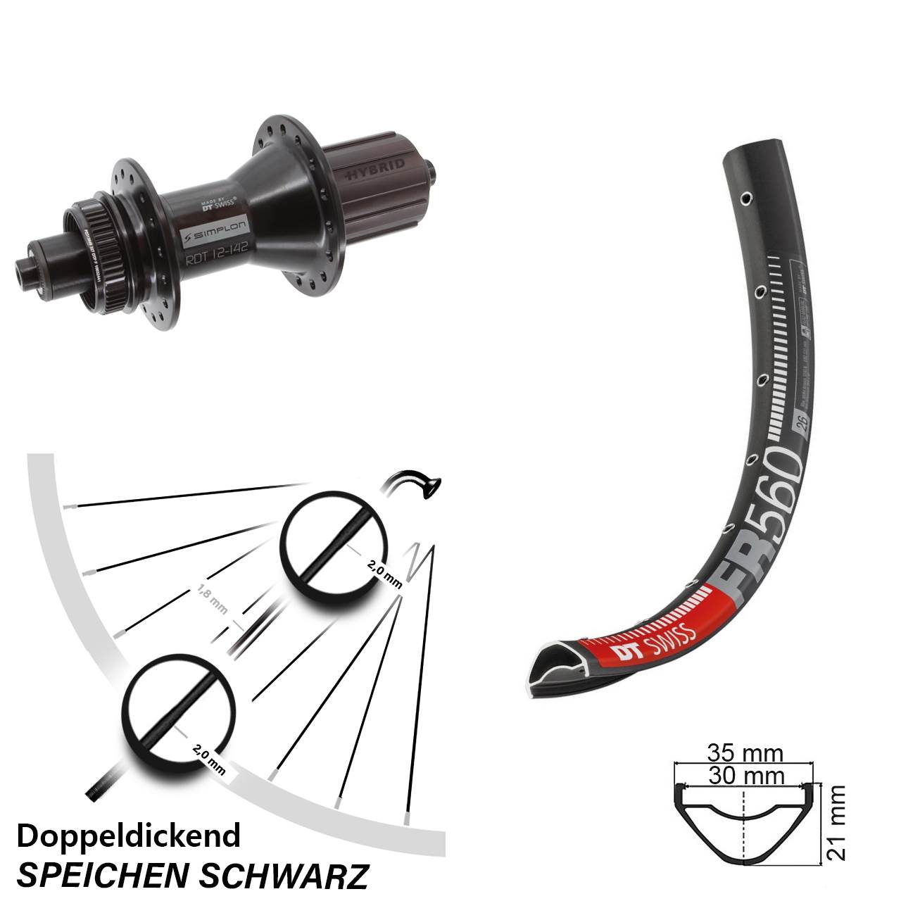 Hinterrad Centerlock 26 Zoll DT Swiss FR560-370 Hybrid 8-11 fach für Schnellspanner