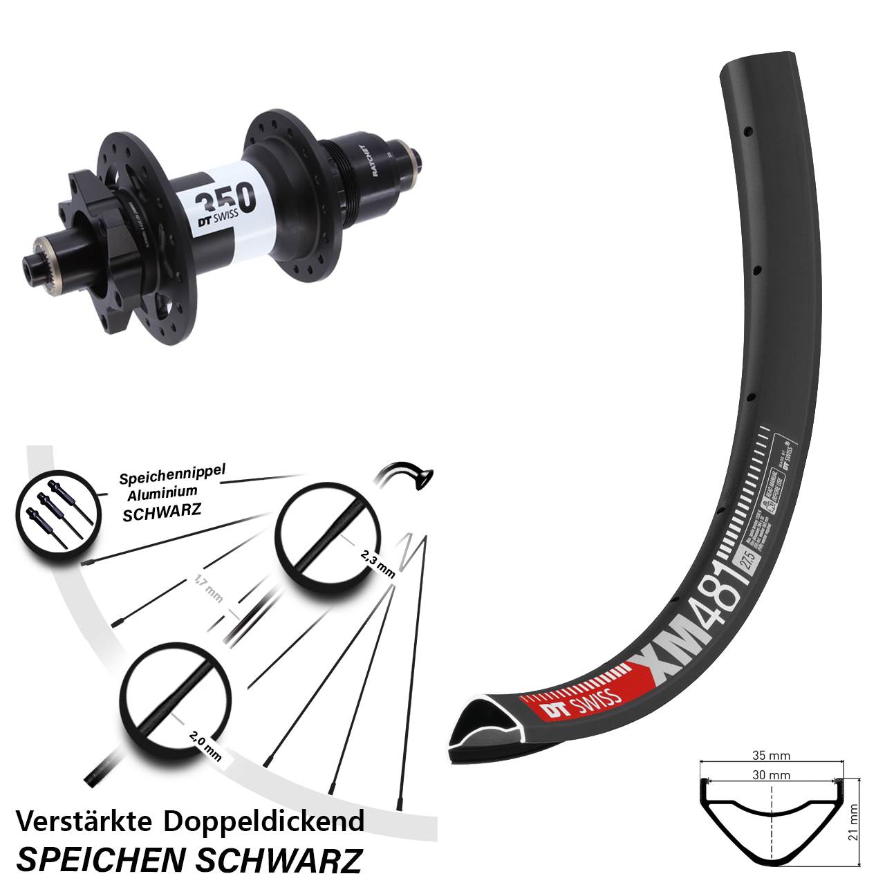 DT Swiss XM 481-350 27,5 Zoll Disc Hinterrad für Schnellspanner SRAM XD