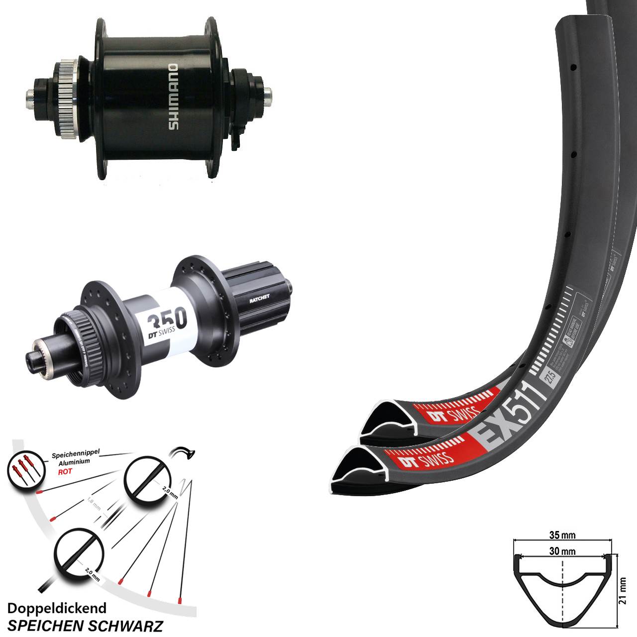 Laufradsatz QR 29 Zoll DT Swiss EX511-350 Shimano DH-UR700 8-11 fach